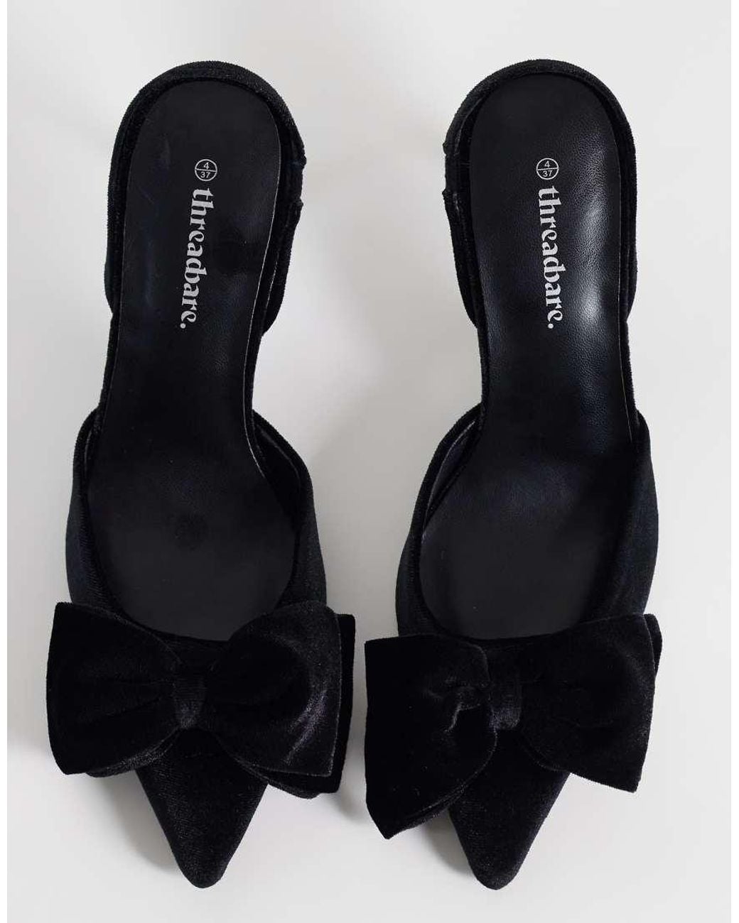 Threadbare Black Velvet Sling Back Bow Heel