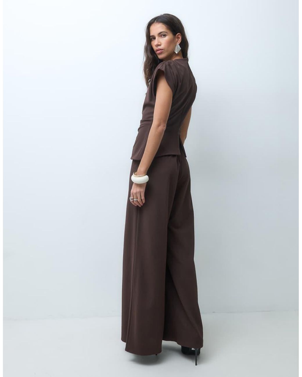 ASOS Gray High Neck Wide Leg Jumpsuit With Asymmetric Bodice Detail
