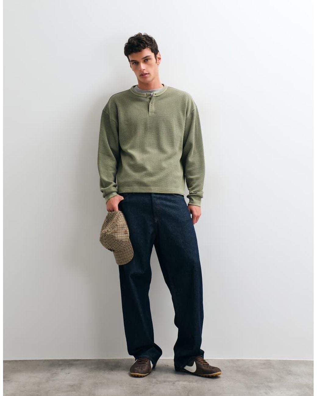 ASOS Green Super Heavyweight Boxy Oversized Long Sleeve T-shirt With Henley Neck for men