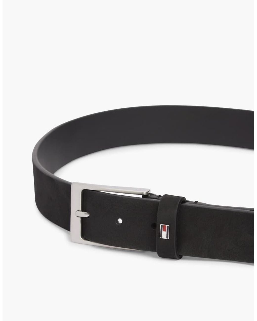 Tommy Hilfiger Black Leather Enamel Flag Rectangular Buckle Belt for men