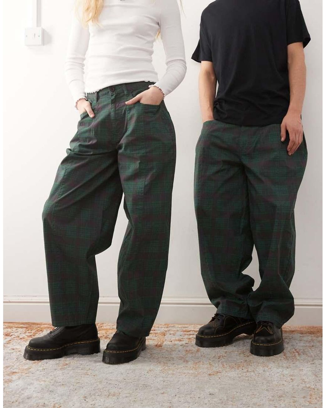 Reclaimed Vintage Green Unisex baggy Barrel Leg Trouser