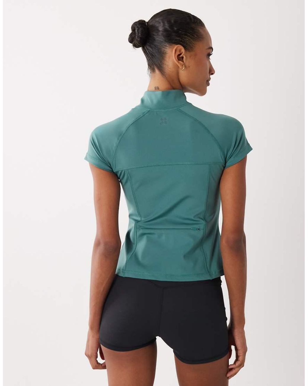 4505 Green Active Zip Up Short Sleeve Running Jacket With Zip Pockets
