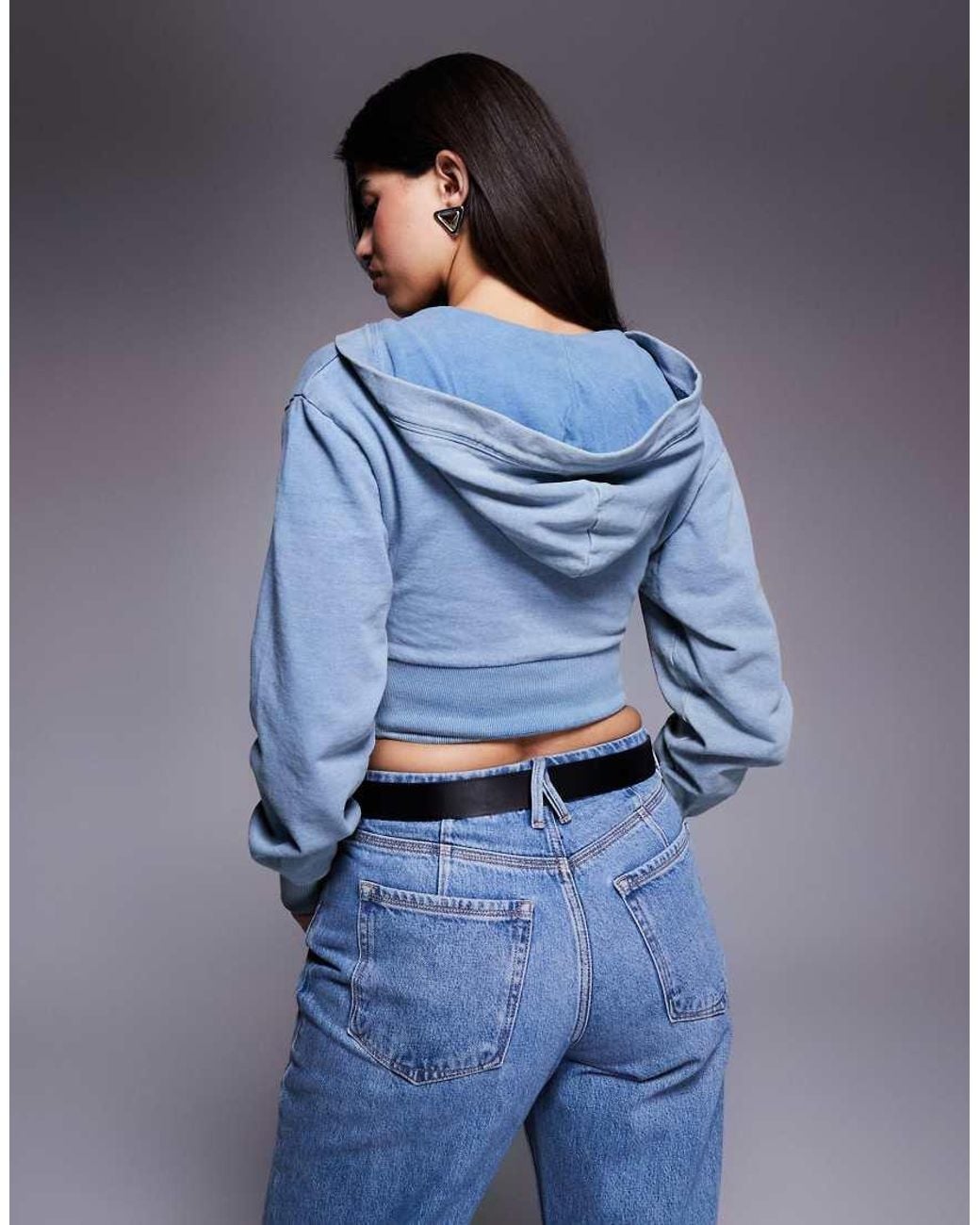 GOOD AMERICAN Blue Cropped Corset Detail Hoodie
