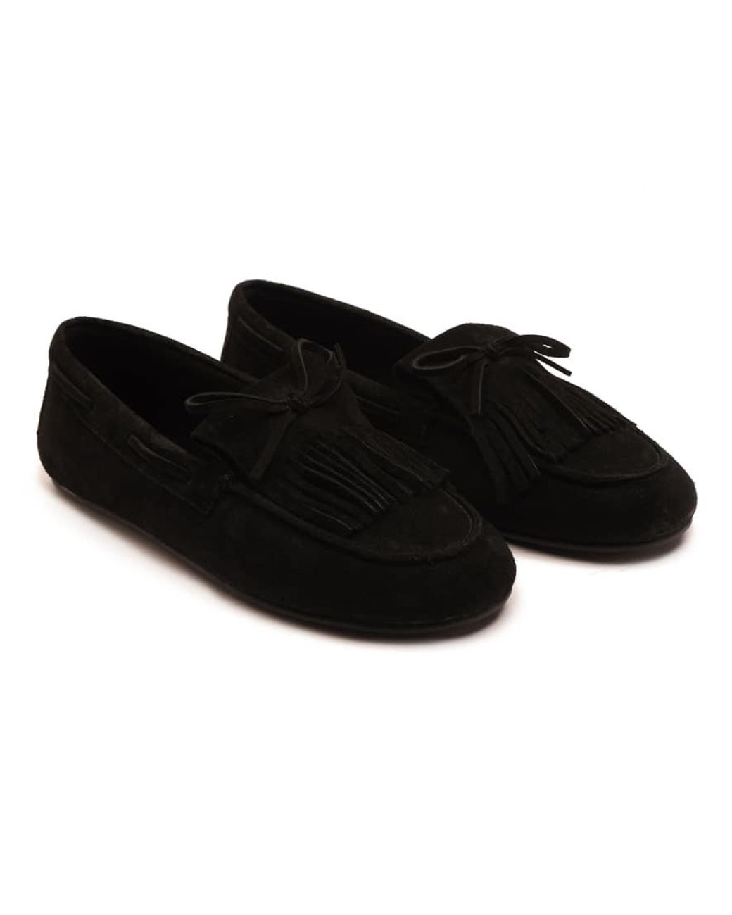 OFF THE HOOK Black Kennet Suede Fringe Moccasin Loafers