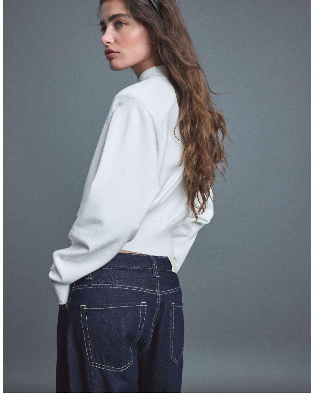 Stradivarius Blue Padded Shoulders Knit Jumper