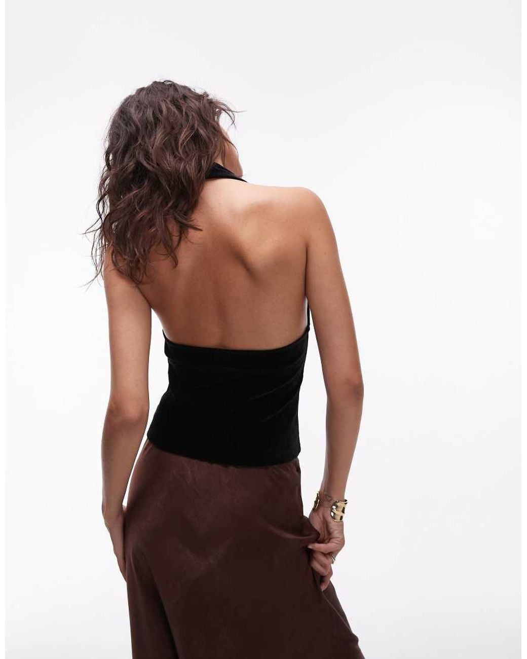 ASOS Black Textured Velvet Halterneck Top
