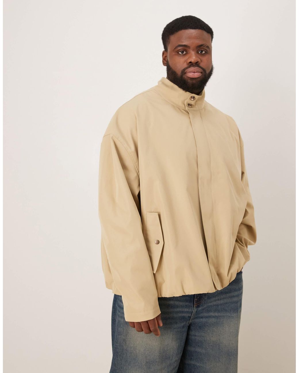 ASOS Natural Oversized Funnel Neck Jacket for men