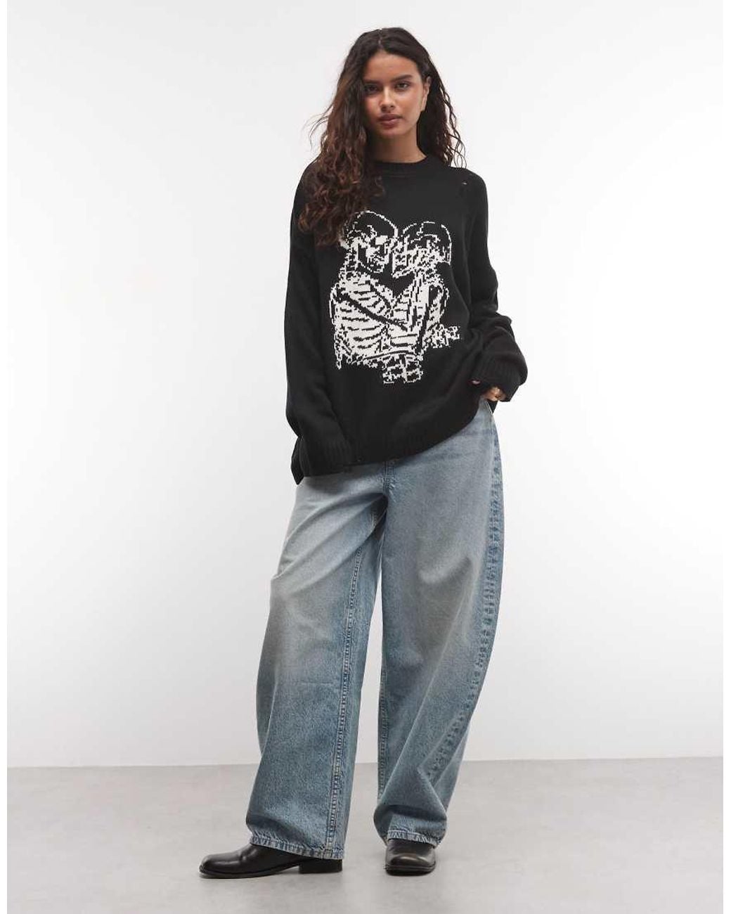 The Ragged Priest Black Everlasting Knit Jumper With Skeleton Graphic