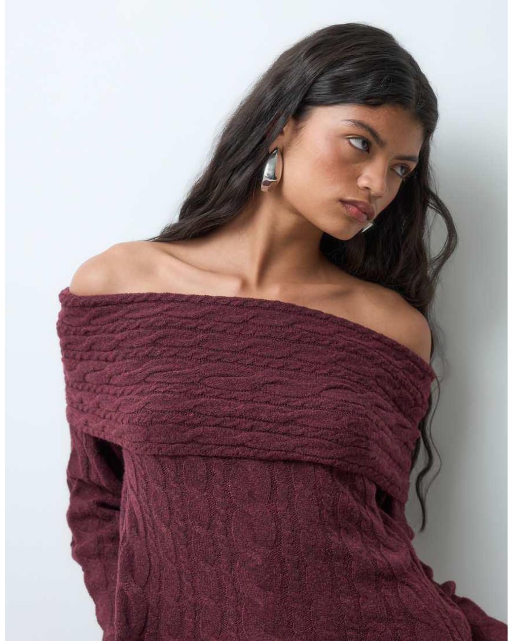 Vero Moda Blue Off Shoulder Cable Knit Jumper