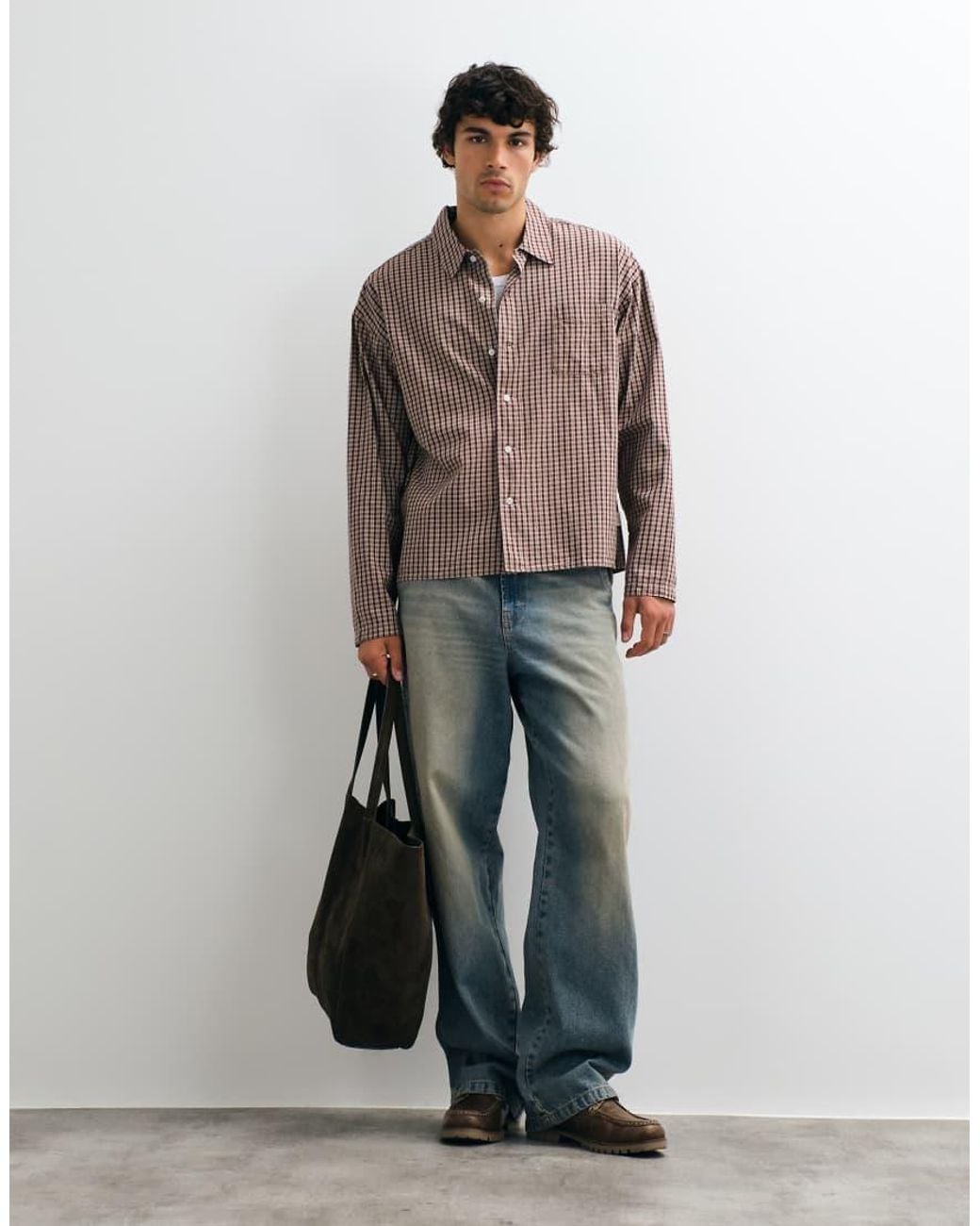 Jack & Jones Brown Micro Check Boxy Shirt for men