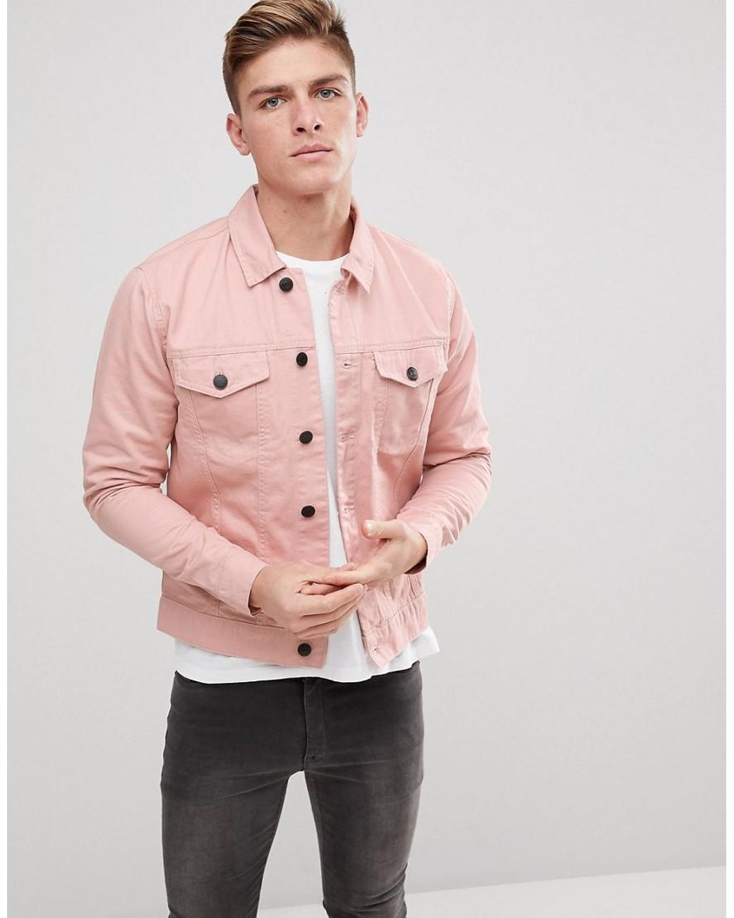 Only & Sons Denim Jacket in Pink for Men | Lyst