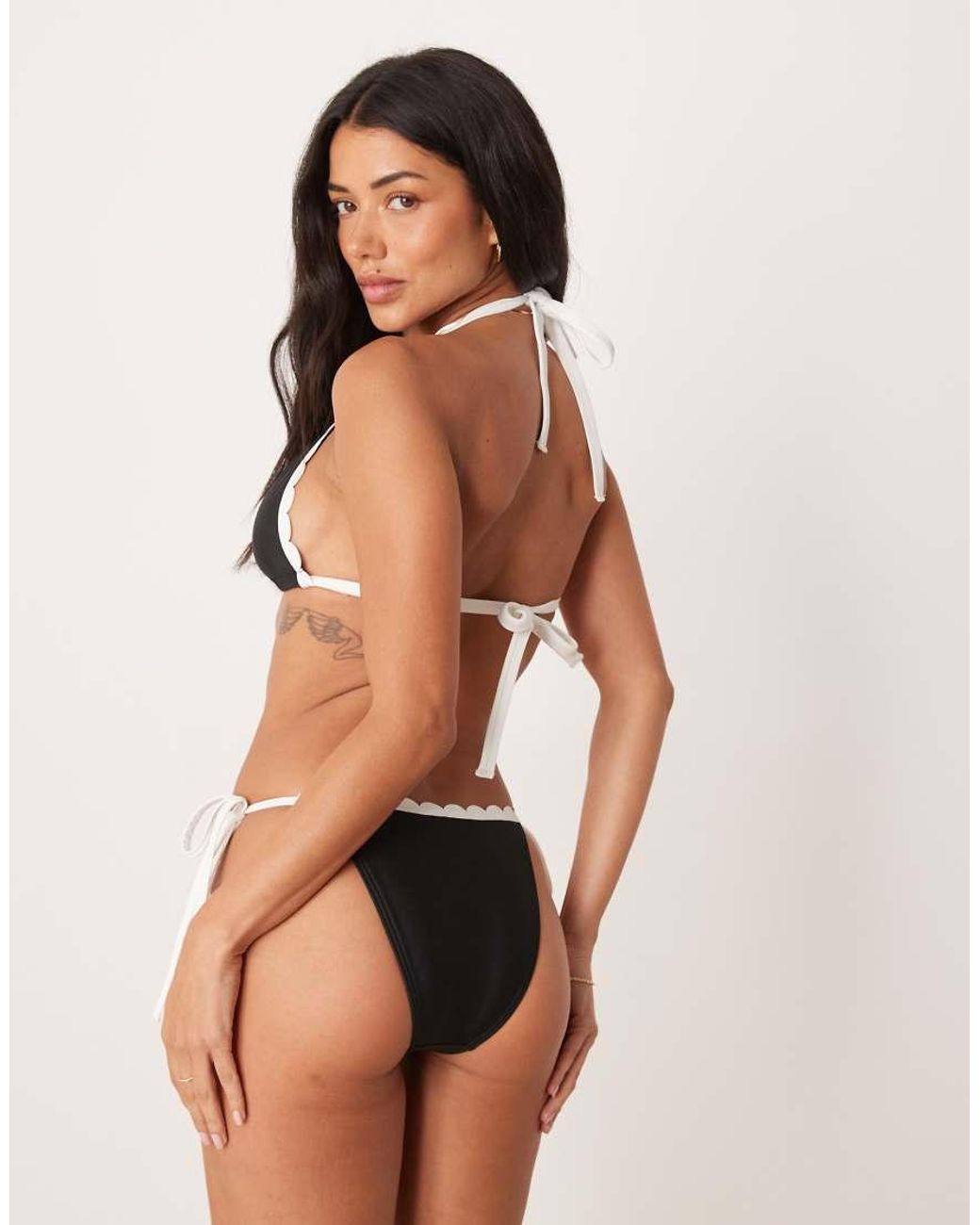 Peek & Beau Black Tieside Bikini Bottom With Contrast Scallop Edge