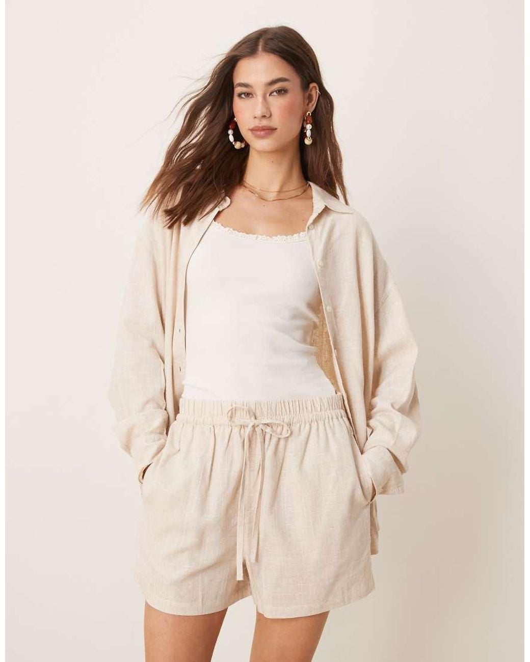 ASOS Natural Linen Look Pull On Shorts Co-ord