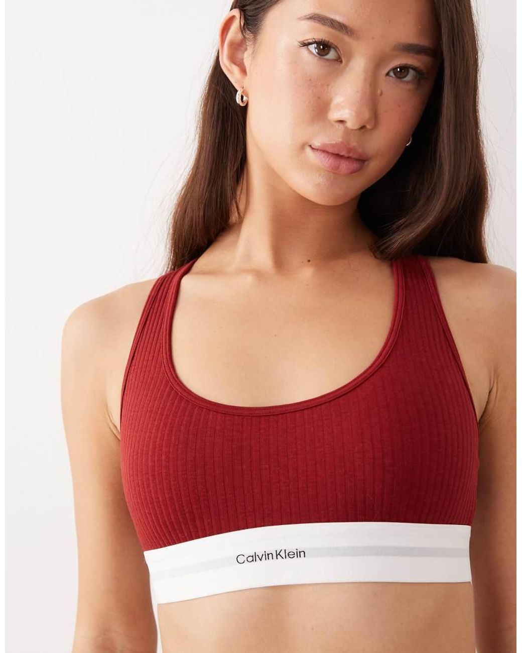 Calvin Klein Red Cotton Modal Rib Bralette
