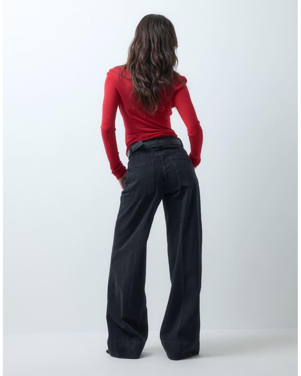 ASOS Red Wide Leg Jean With Crease Front And Belt