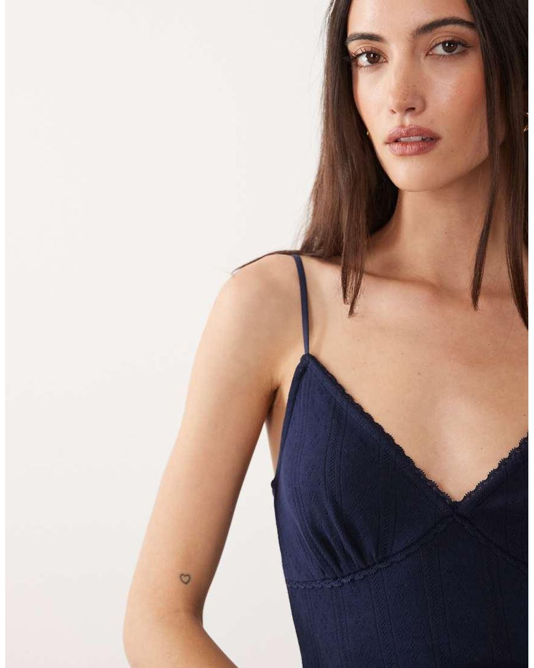 GOOD AMERICAN Blue Cotton V-neck Pointelle Cami Mini Dress With Adjustable Straps