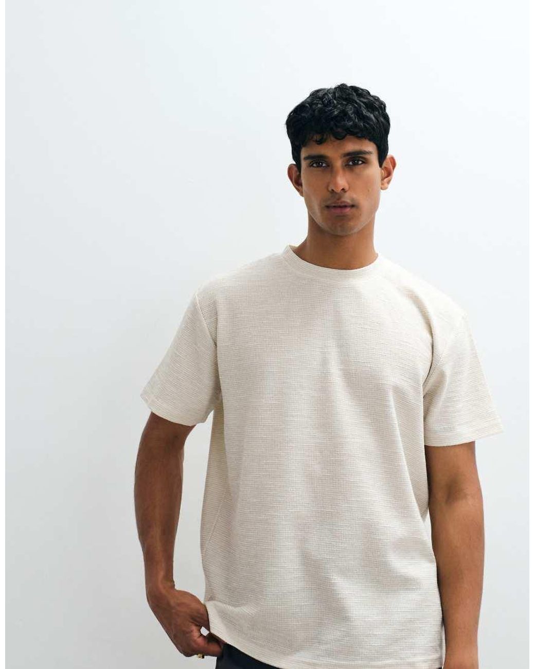 Brave Soul White Oversized T-shirt With Mock Neck for men