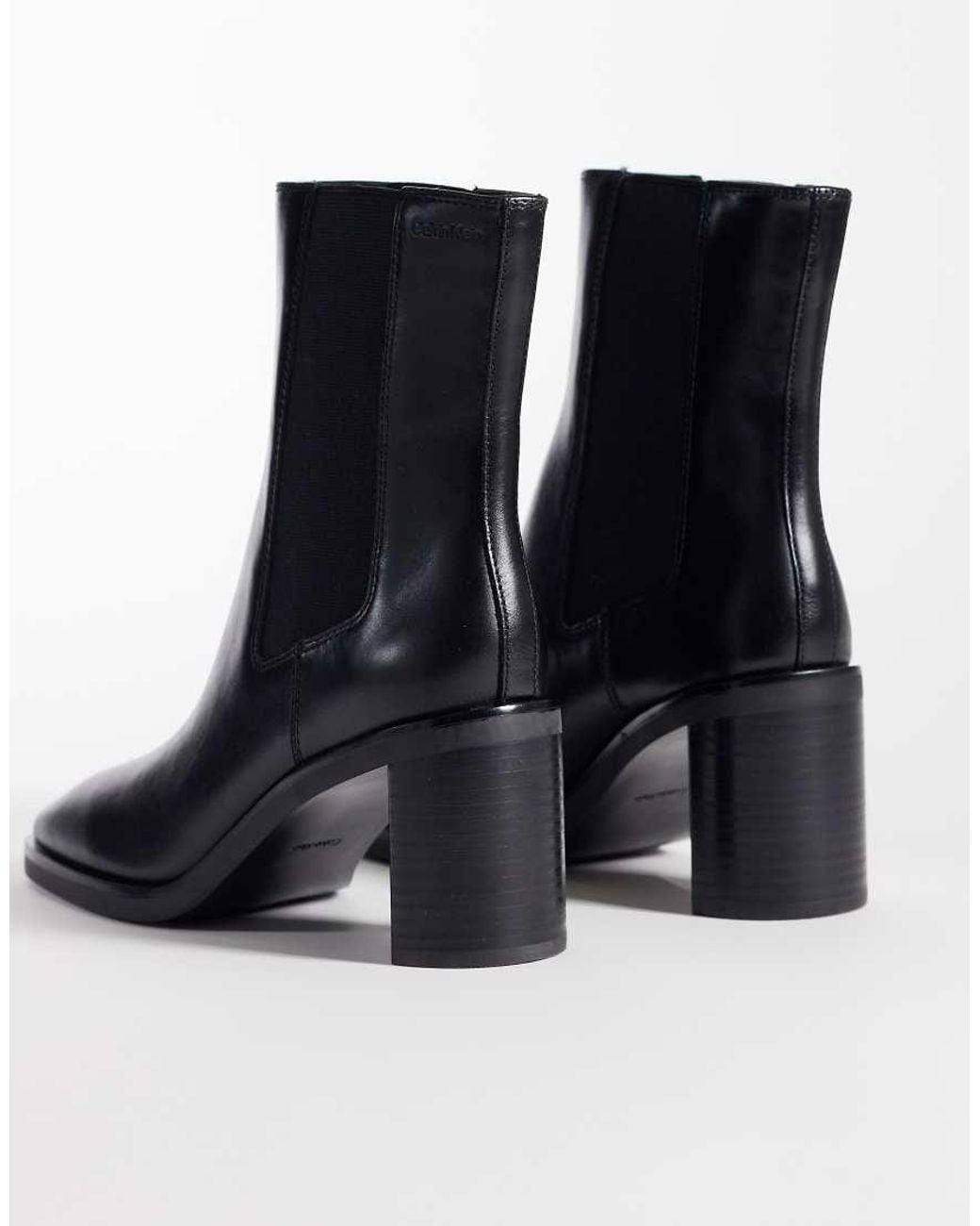 Calvin Klein Black Leather Chelsea Boots With Block Heels