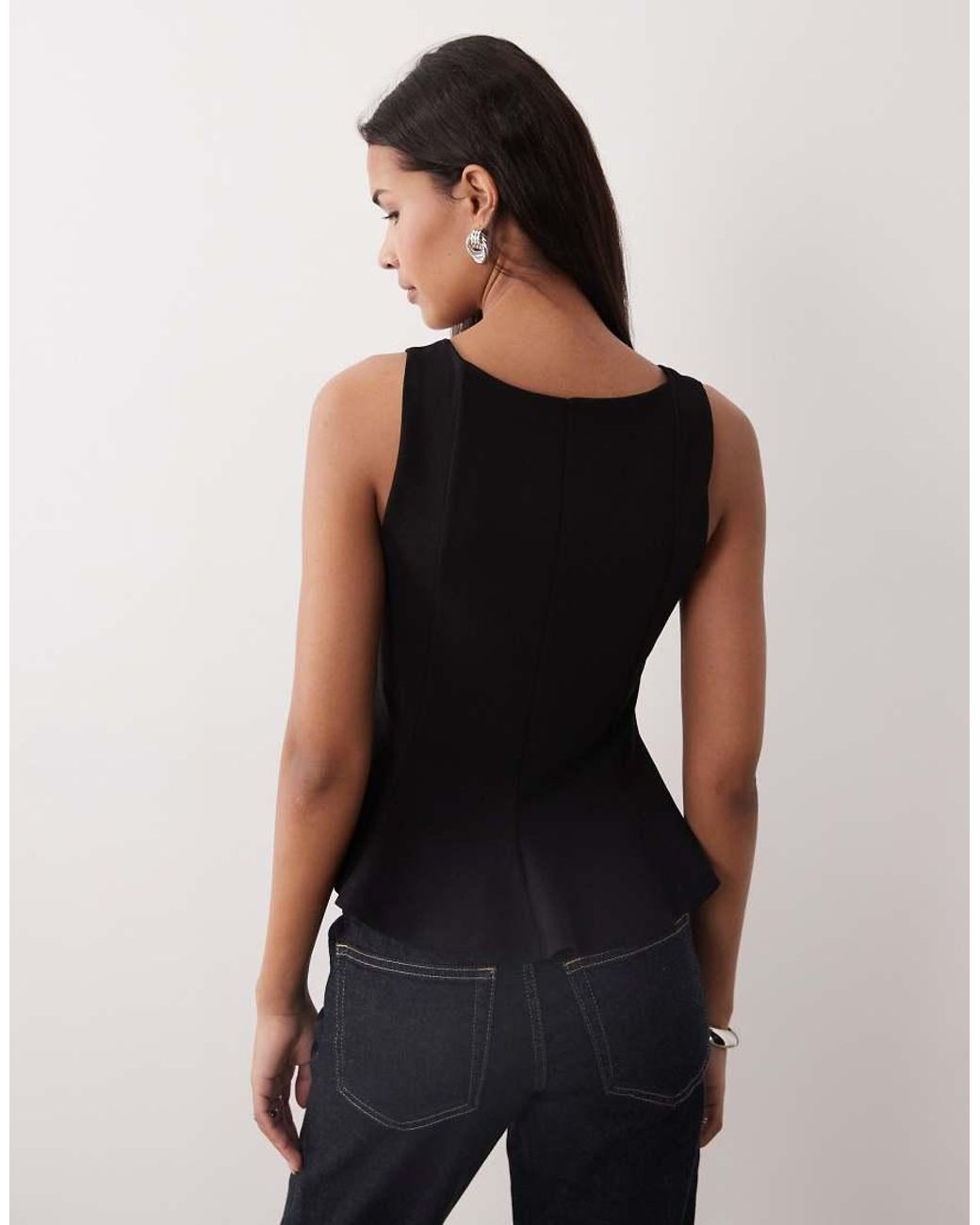Gina Tricot Black Square Neck Peplum Top
