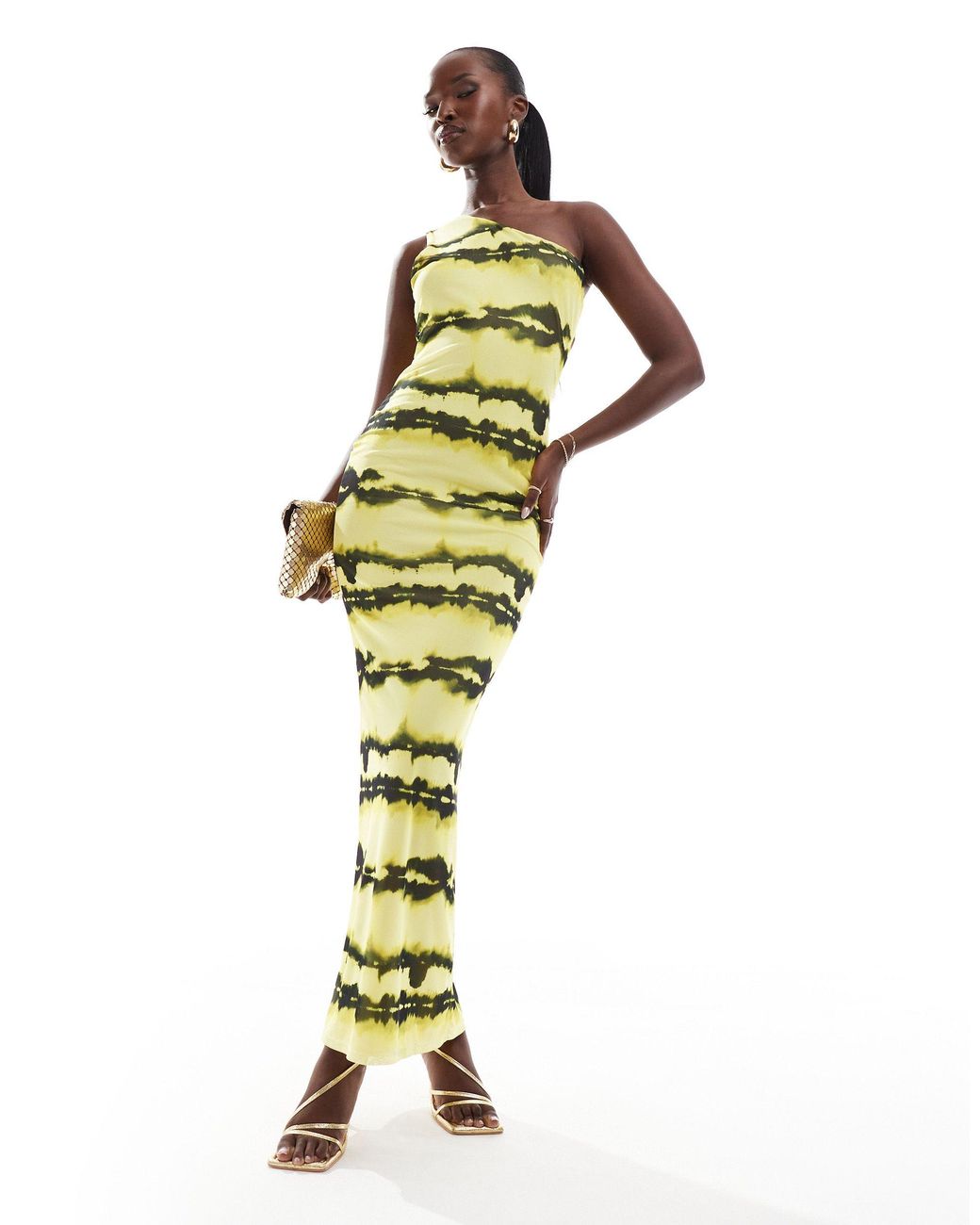 Robe longue asymetrique en tulle jaune ombre ASOS en coloris Metallise Lyst