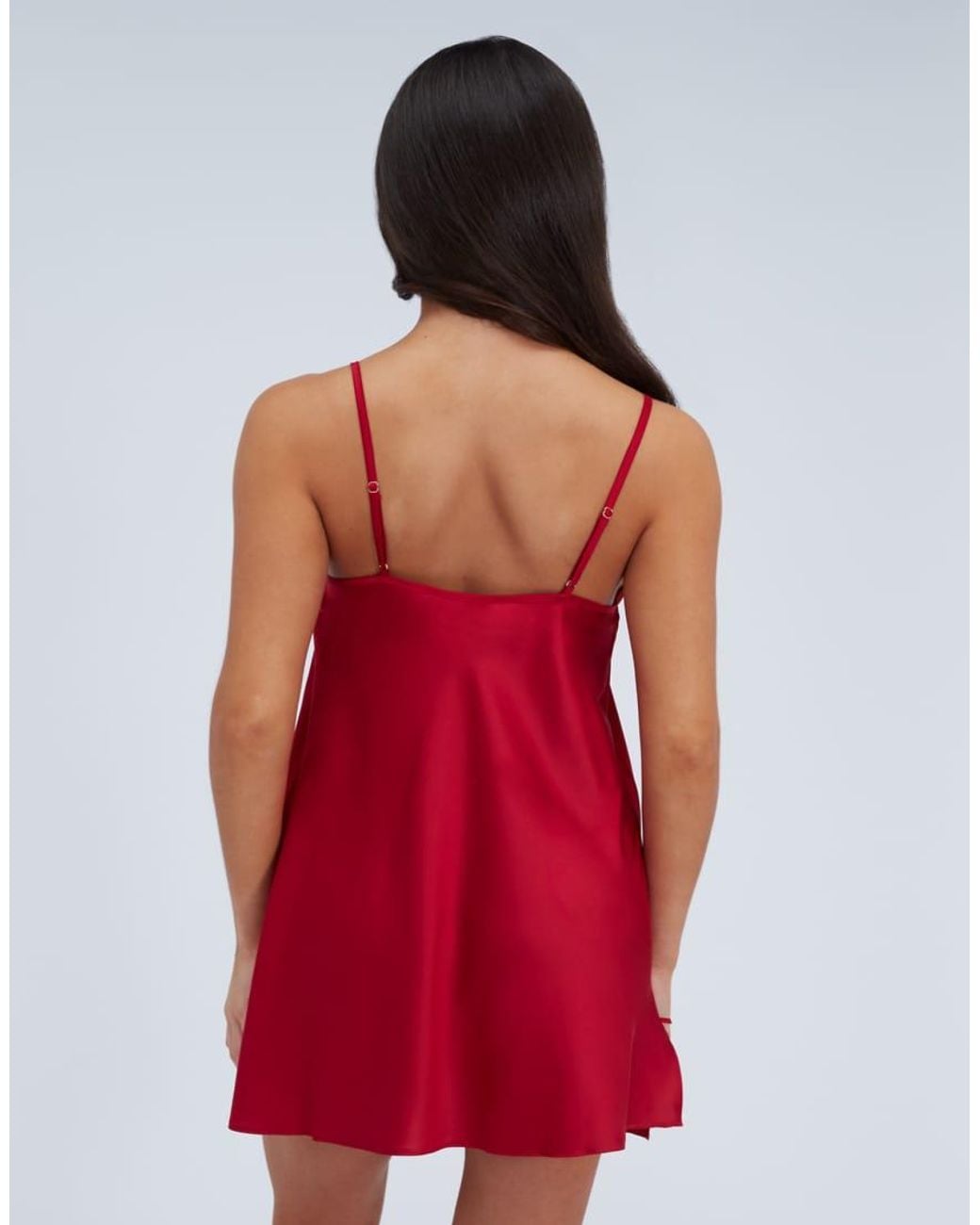 Boux Avenue Red Kaya Satin Chemise Floral Comfy Adjustable Straps Nightgown