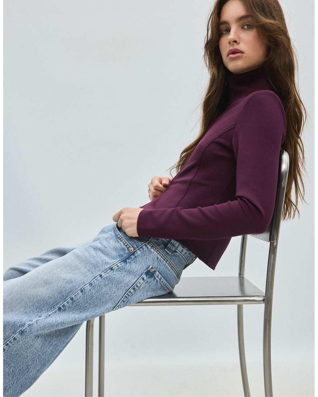 Stradivarius Blue Fitted Zip-up Sweatshirt