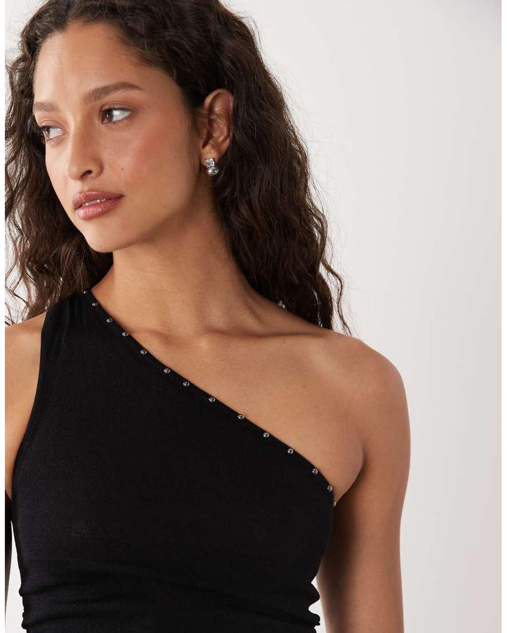 Cotton On Black Stud Asymmetric Knit Top