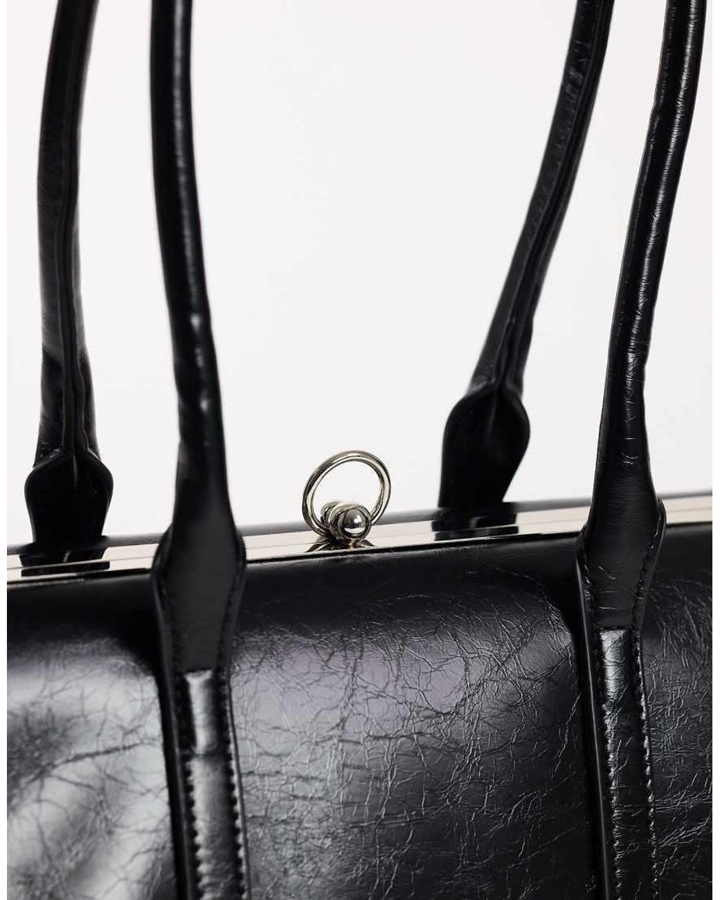 TOPSHOP Black Emma Medium Clasp Shoulder Bag