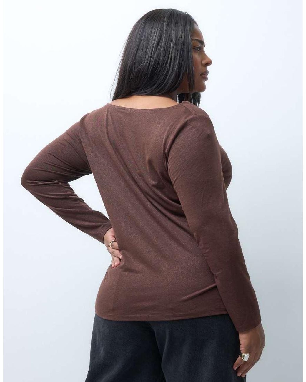 Vero Moda Brown Long Sleeve Waterfall Top