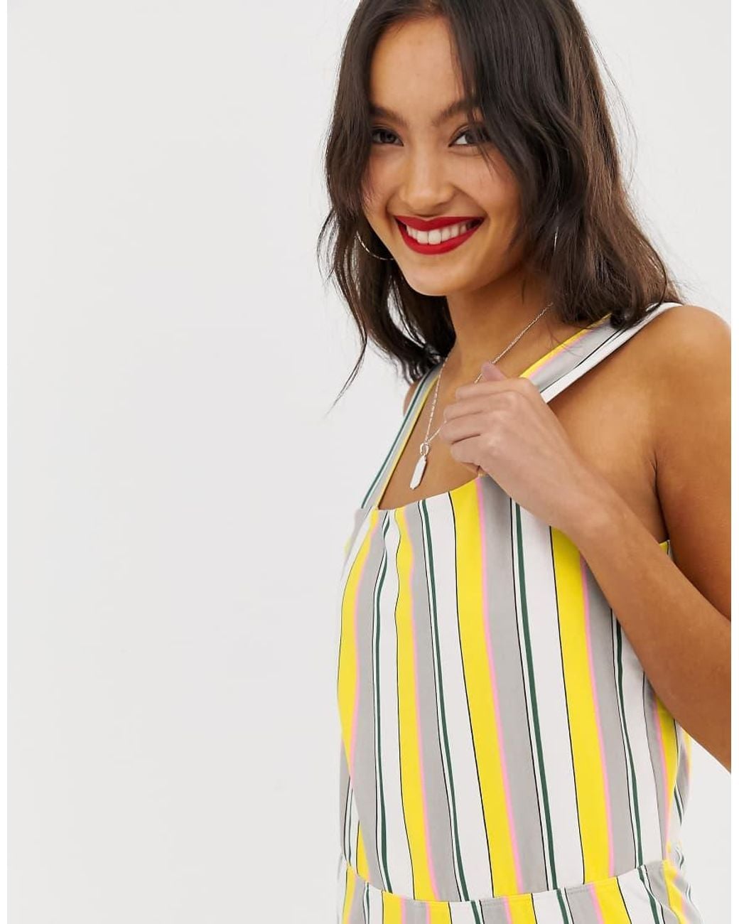 Noisy May Multicolor Bright Stripe Wide Leg Jumpsuit-white