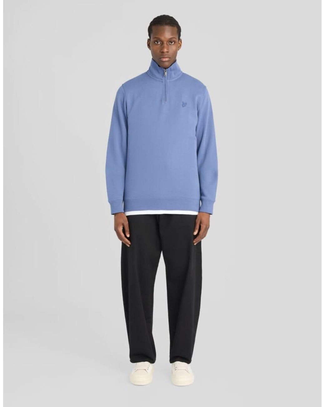 Lyle & Scott Blue Superfine Cotton 1/4 Zip Sweatshirt for men