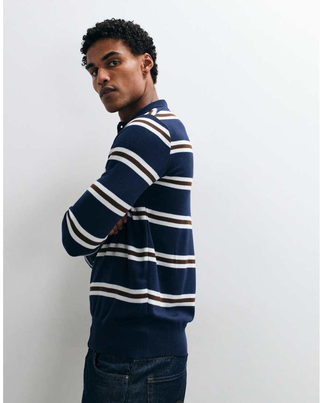 Brave Soul Blue Knitted Sweater With Button Down Placket for men