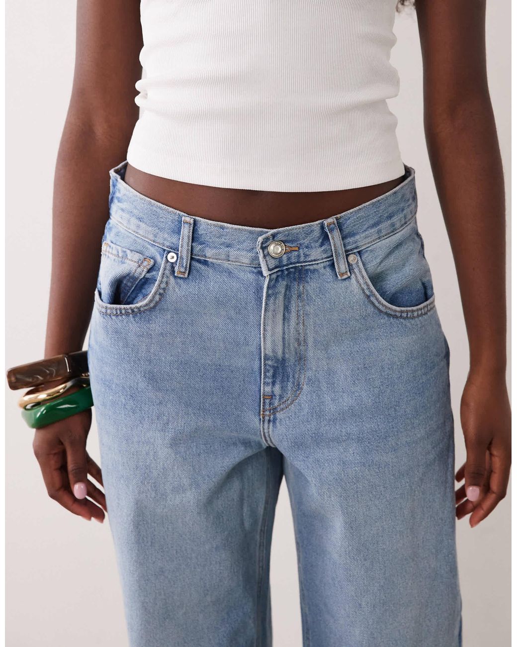 Mango Blue Ruby 100% Cotton Side Panel Straight Jeans