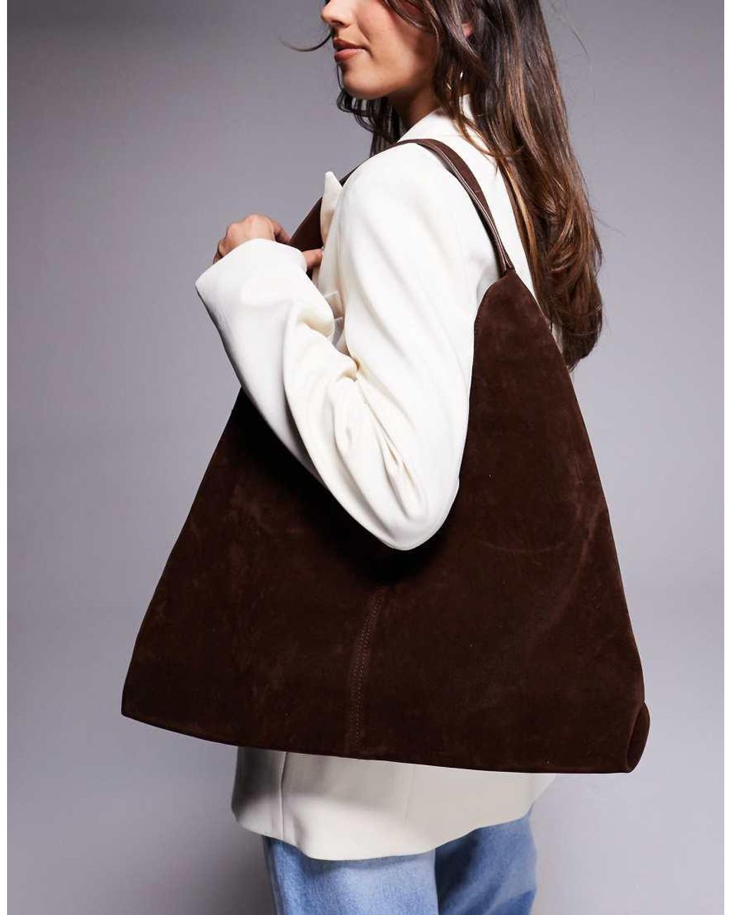 SIMMI Brown Isla Large Faux Suede Shoulder Bag