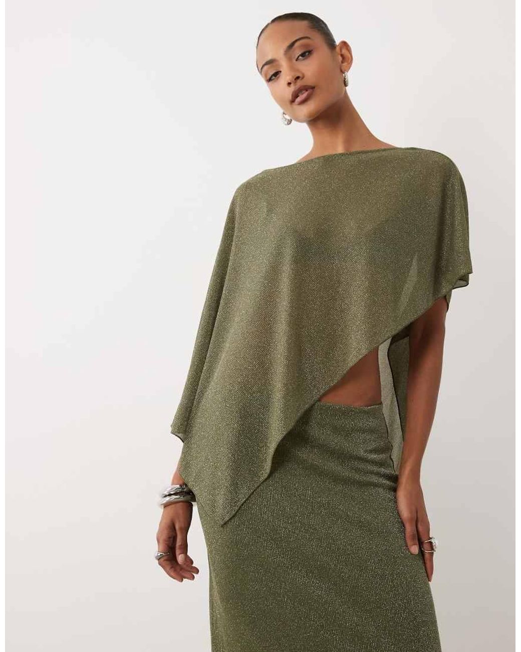 Gina Tricot Green Mix & Match Sheer Asymmetric Poncho