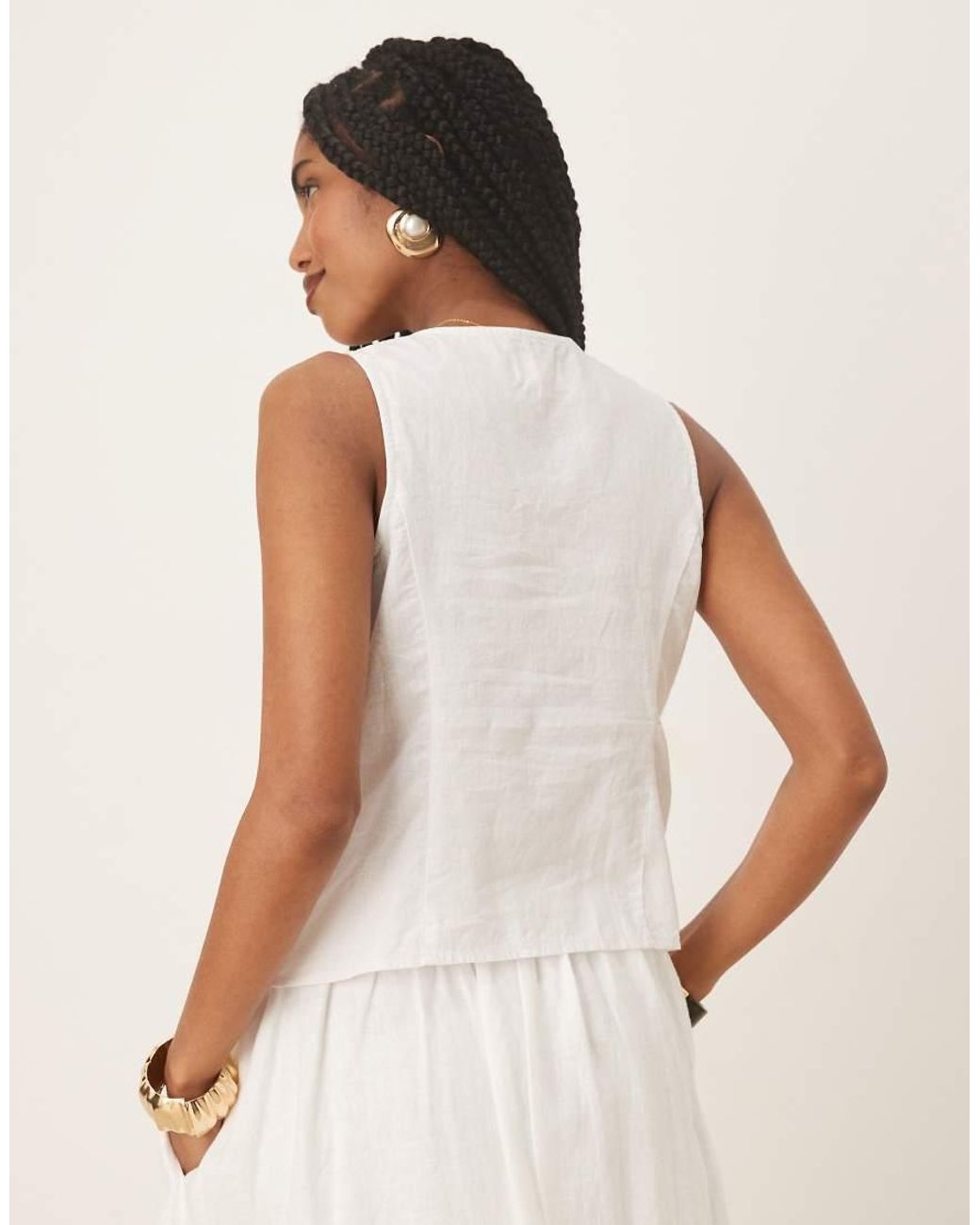 Gina Tricot Natural Linen Waistcoat Vest Top With Tie Front Detail