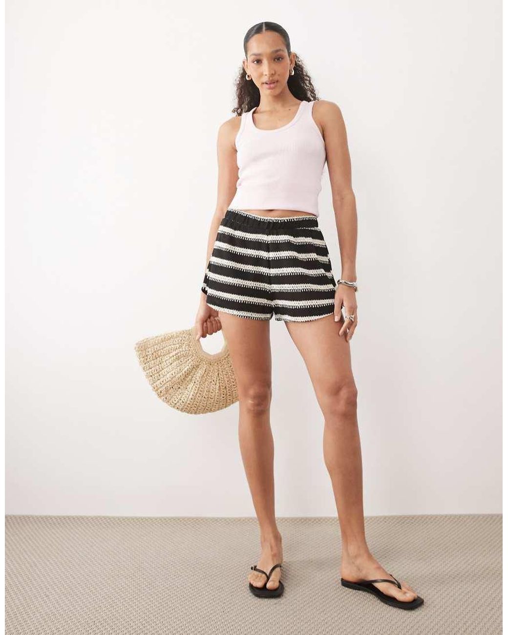 River Island Black Striped Knitted Textured Shorts Co-ord