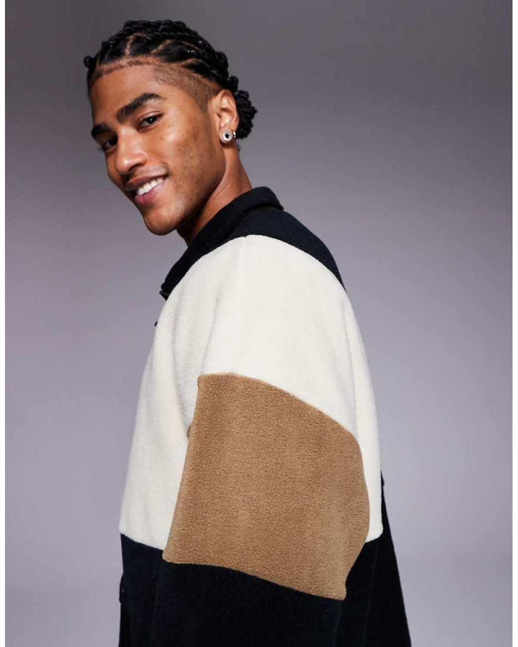 ASOS Blue Relaxed Quarter Zip Funnel Neck Fleece Sweatshirt With Colour Block for men