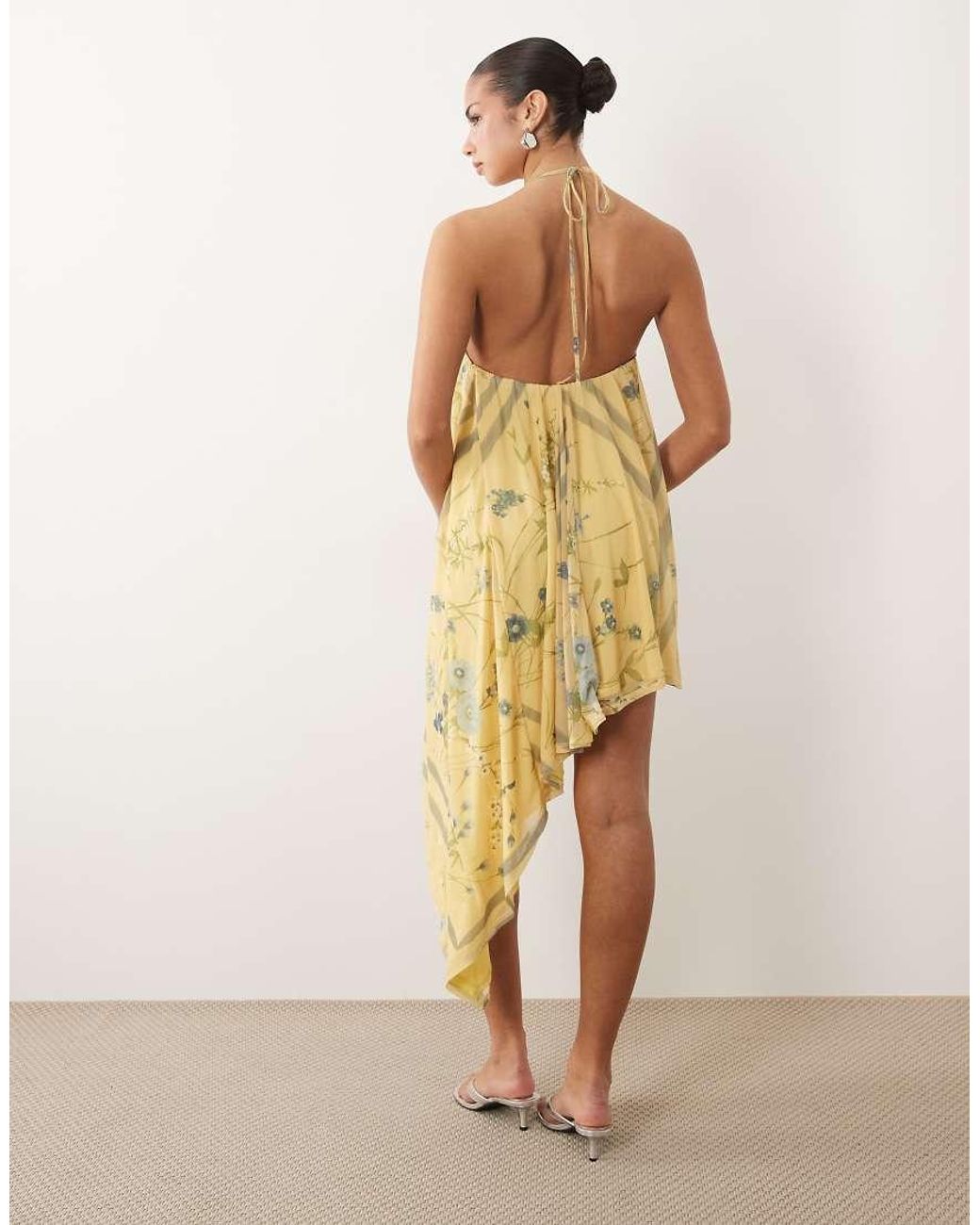 ASOS Natural Stretch Chiffon Asymmetric Floral Mini Dress With Godets