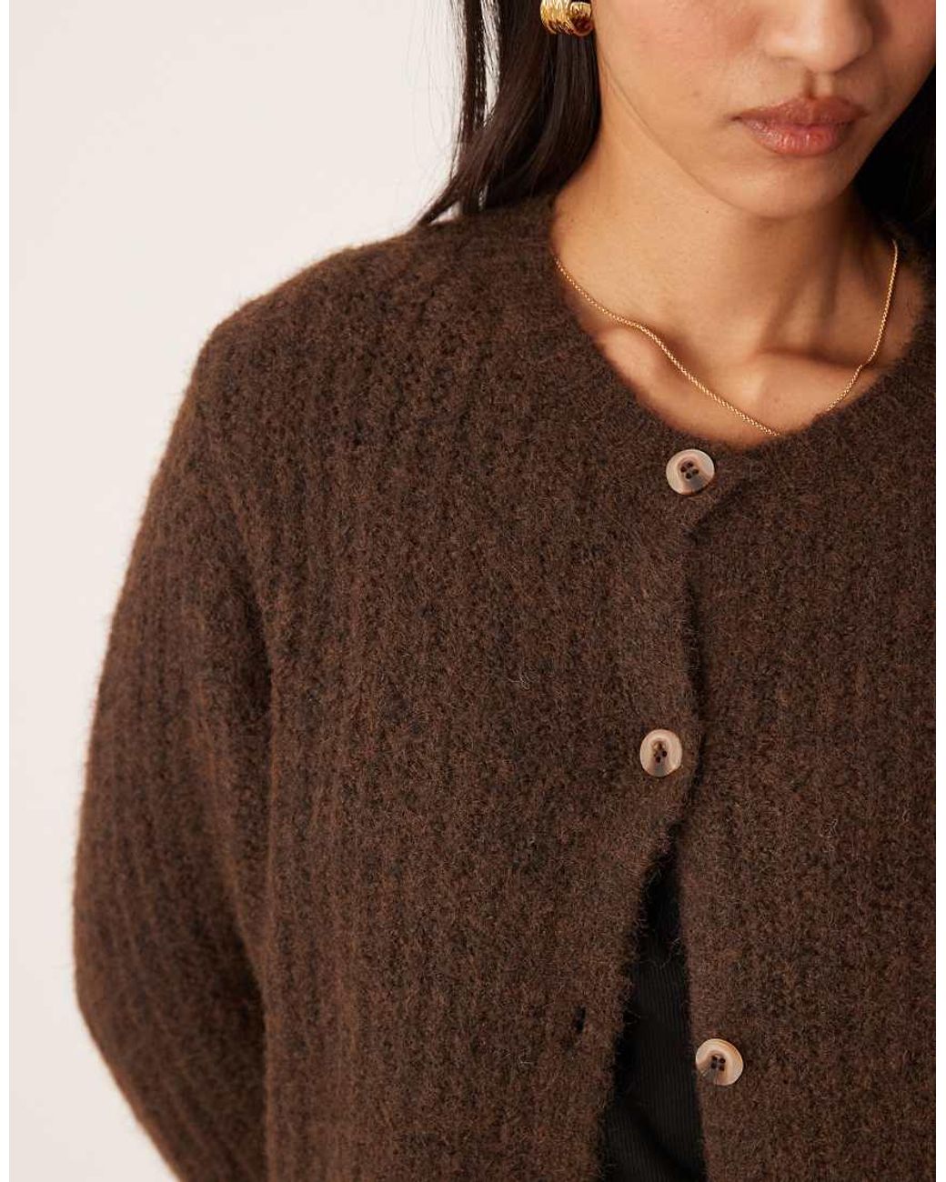 Vila Brown Fluffy Texture Knitted Cardigan