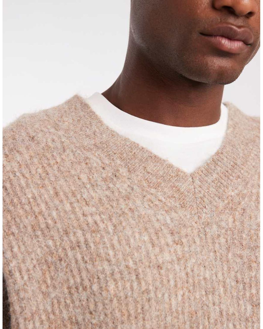 ASOS Blue Oversized Knitted V-Neck Wool Blend Jumper for men