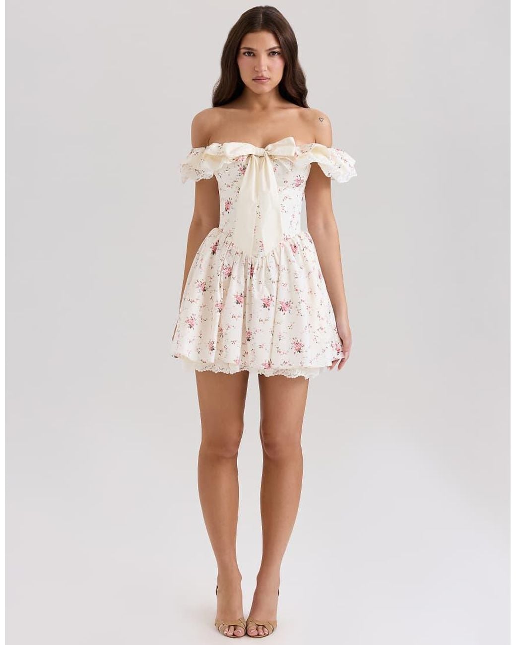 jaide white cotton off shoulder corset mini dress House Of Cb Jaide Stretch Cotton Off Shoulder Corset Mini Dress in White
