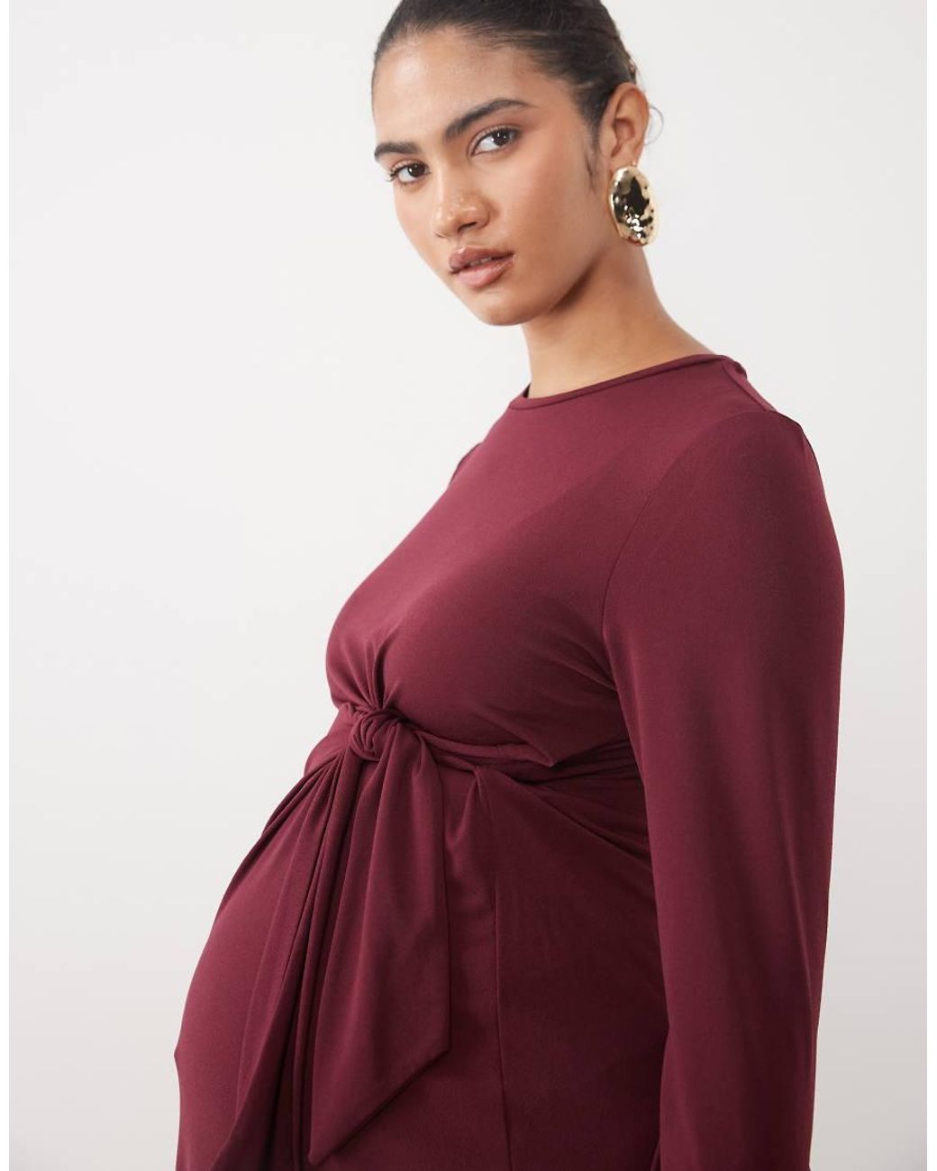 Vero Moda Red Long Sleeve Ruched Detail Jersey Midi Dress