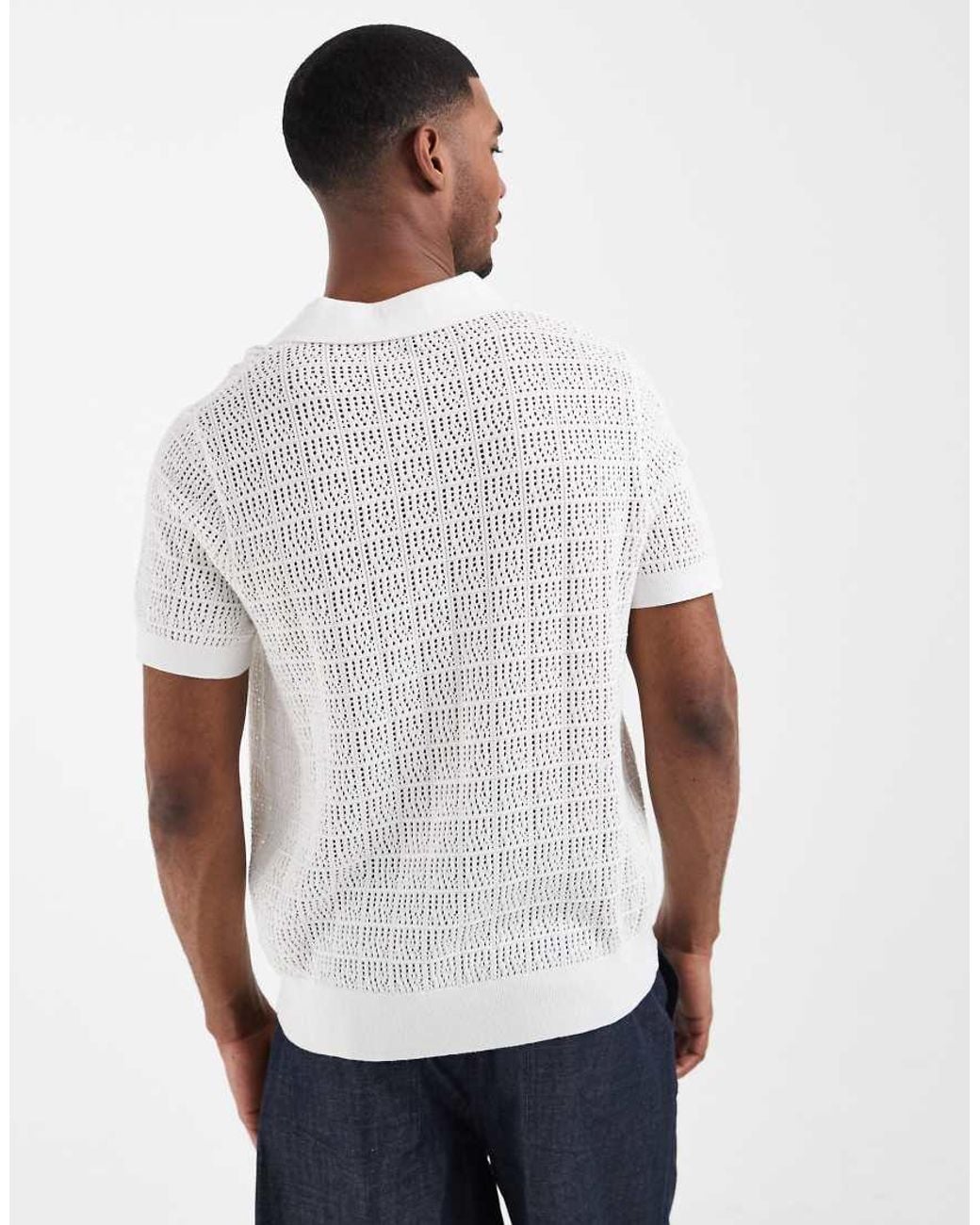 South Beach White Crochet Polo for men