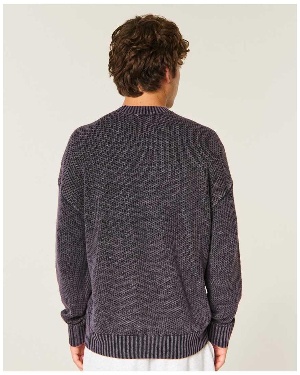 Hollister Blue Boxy Washed Waffle Crew Sweater for men