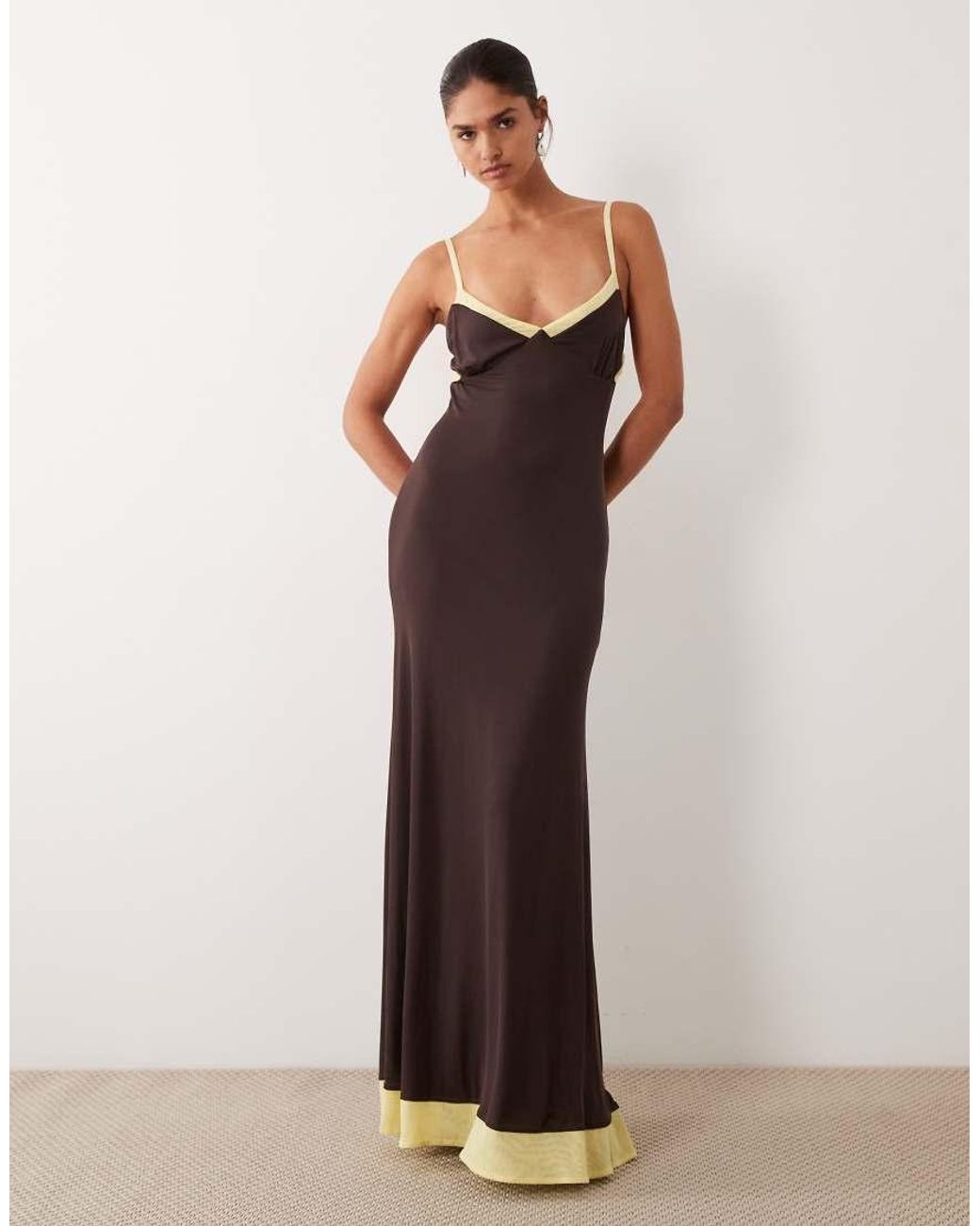 ASOS Brown Mesh Contrast Cami Maxi Dress