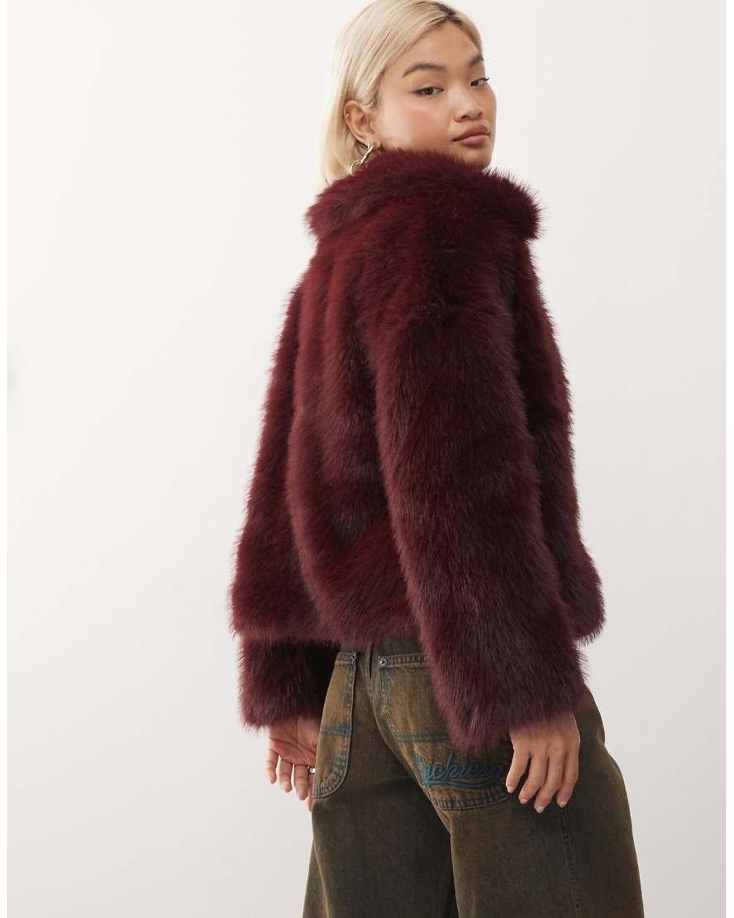 Reclaimed Vintage Red Faux Fur Boxy Jacket