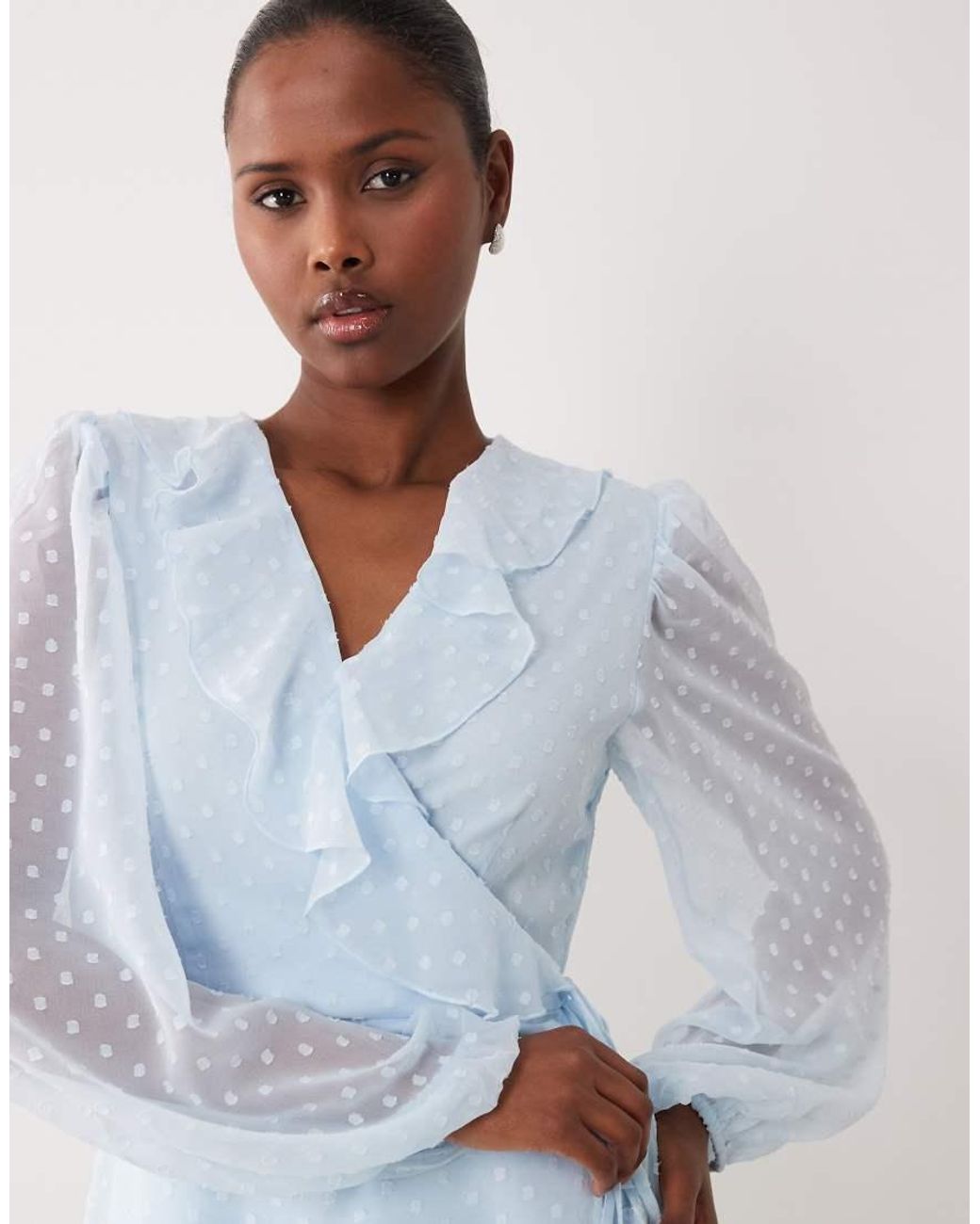 Vila White Long Sleeved Dobby Chiffon Maxi Dress
