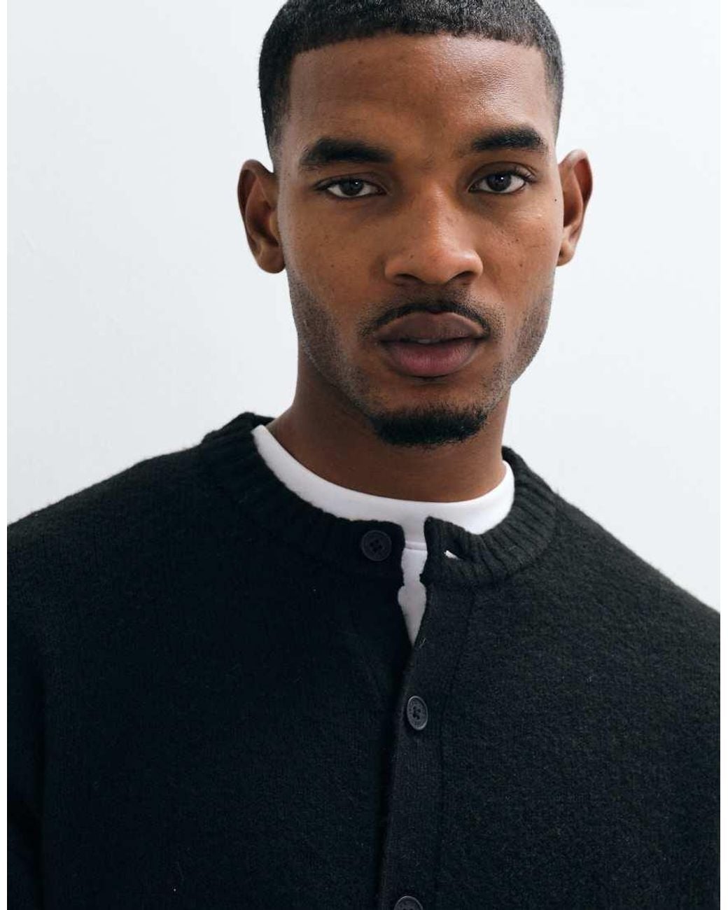 Jack & Jones Blue Fluffy Knitted Crew Neck Cardigan for men