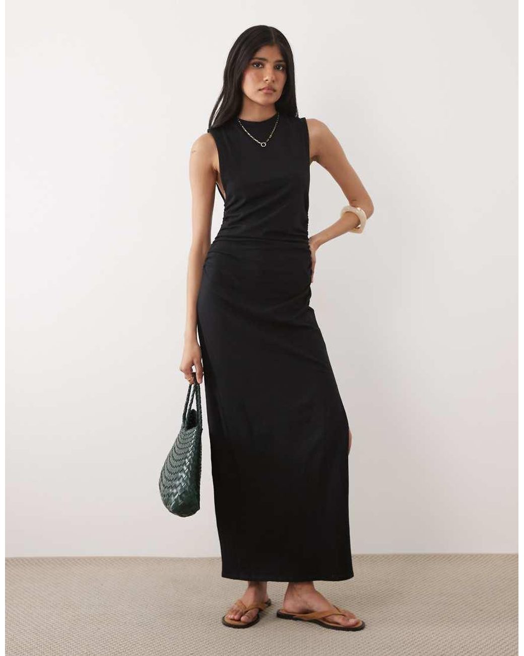ASOS Black Sleeveless With Side Split Midi Dress